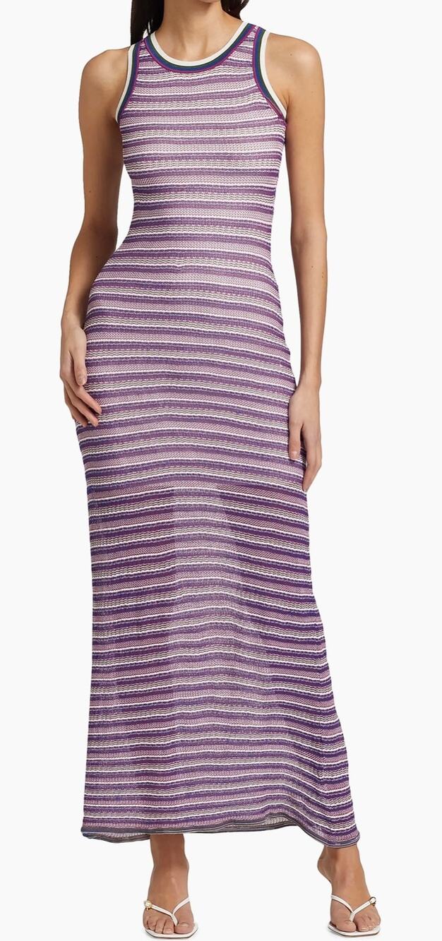 Veronica Beard Maxi Dress Sivan Purple Striped Knit Sleeveless